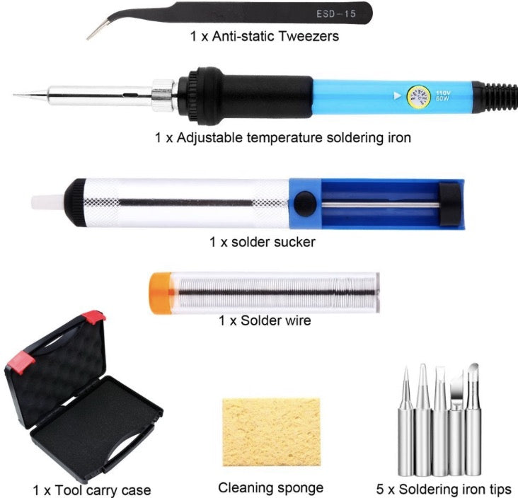 4E000S 60W Electric Soldering Iron Kit Adjustable Temperature Welding Starter Tool