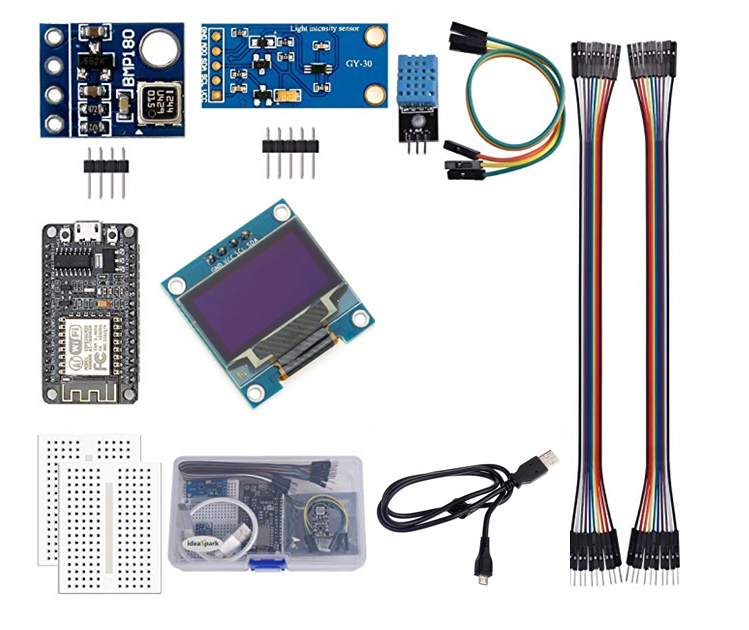 7B  ESP8266 Weather Station Kit with DHT11 Temperature Humidity BMP180 Atmospheric Pressure BH1750FVI Light Sensor OLED LCD LED DISPLAY MODULE 0.96" I2C IIC COMMUNICATE-WHITE COLOR for Arduino IDE IoT Starter