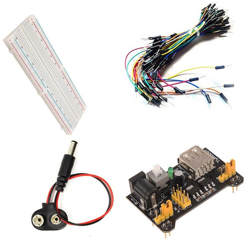 830 Point PCB Breadboard + Power Supply +  65pcs Jumper Cable Wires + 9V DC Battery Plug