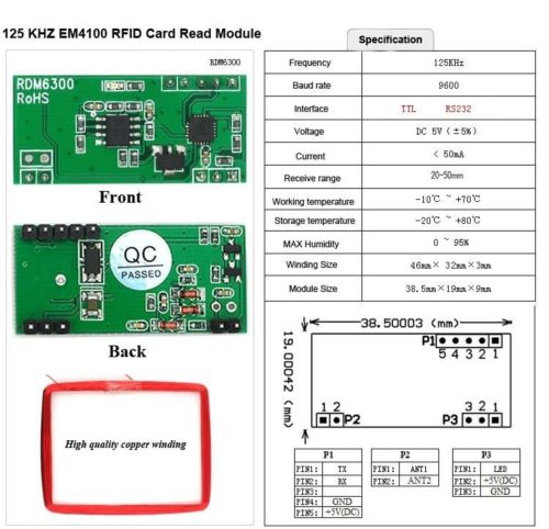 125Khz RFID Reader Module RDM6300 UART Output Access Control System