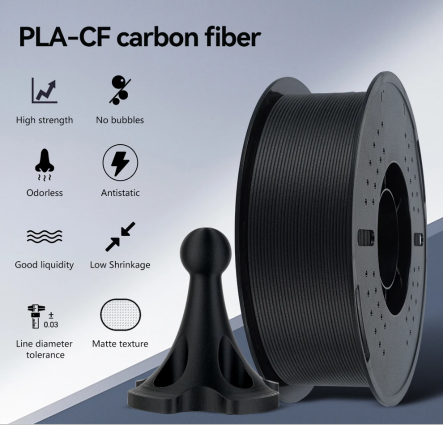 KINGROON Carbon Fiber PLA 3D Printer Filament 1KG 1.75mm Fast Printing PLA-CF 3D Printer Material Color: Black Carbon Fiber