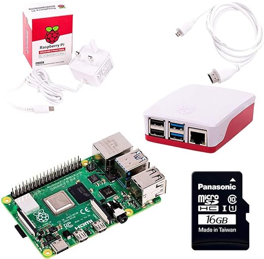 Raspberry Pi 4 Starter Kit (4GB RAM, Red & White)