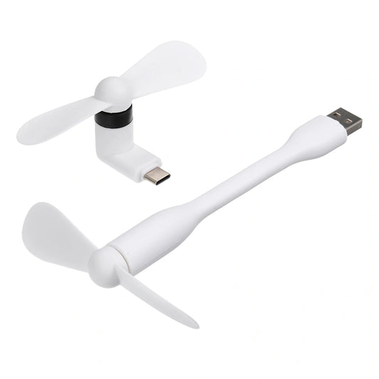Mini USB Fan + Type-C Phone Fan Portable Cooling Fan Flexible Cooler for Type C Devices Laptop
