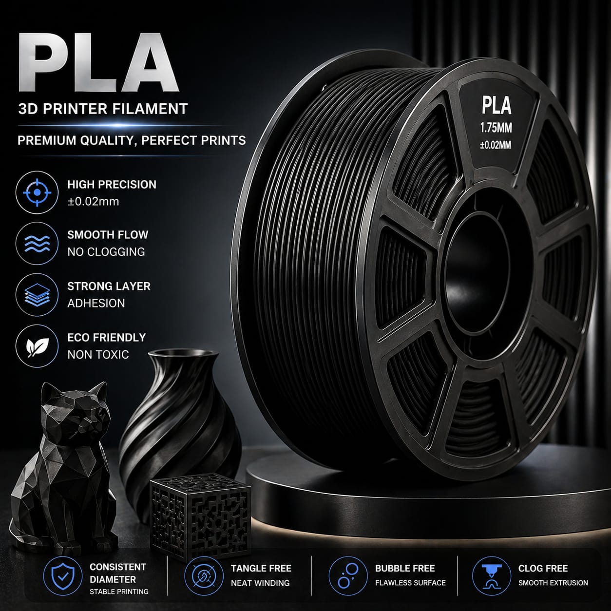 DOWELL 3D Ultra Precision PLA 3D Printer Filament 1.75mm – 1KG Spool | Smooth Printing, High Accuracy, Strong Layer Adhesion | high quality Premium Filament for 3D Printing