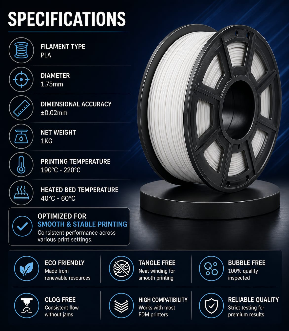 DOWELL 3D Ultra Precision PLA 3D Printer Filament 1.75mm – 1KG Spool | Smooth Printing, High Accuracy, Strong Layer Adhesion | high quality Premium Filament for 3D Printing