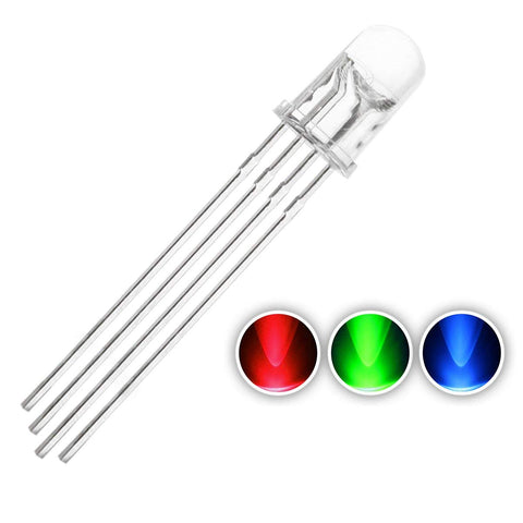 5mm RGB LED Diode Lights Tricolor (Multicolor Red Green Blue 4 pin Common Cathode Clear DC 20mA/Color) 5pcs