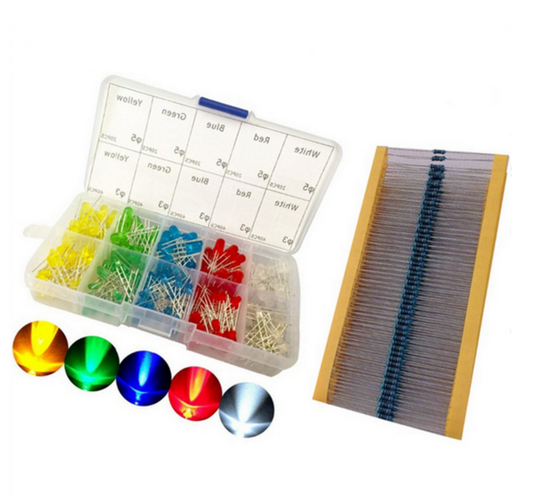 3D2   300pcs LED Light White Yellow Red Green Blue Kit + 300pcs 200ohm resistors