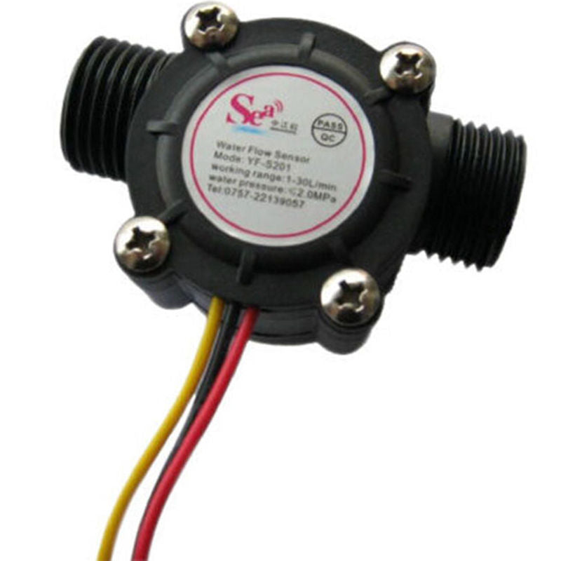 3C5 YF-S201 1/2" 1.75Mpa Water Flow Sensor Control Hall Flowmeter Flow Meter 1-30L/min (DC4.5 5V-24V)