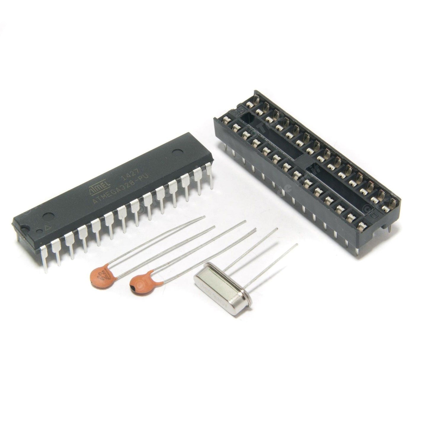 ATMEL atmega328P-PU + DIL socket + 16MHz crystal + 2 x 22pf capacitors