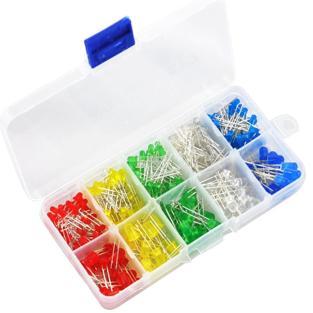 300pcs LED Light White Yellow Red Green Blue Kit + 300pcs 200ohm ...